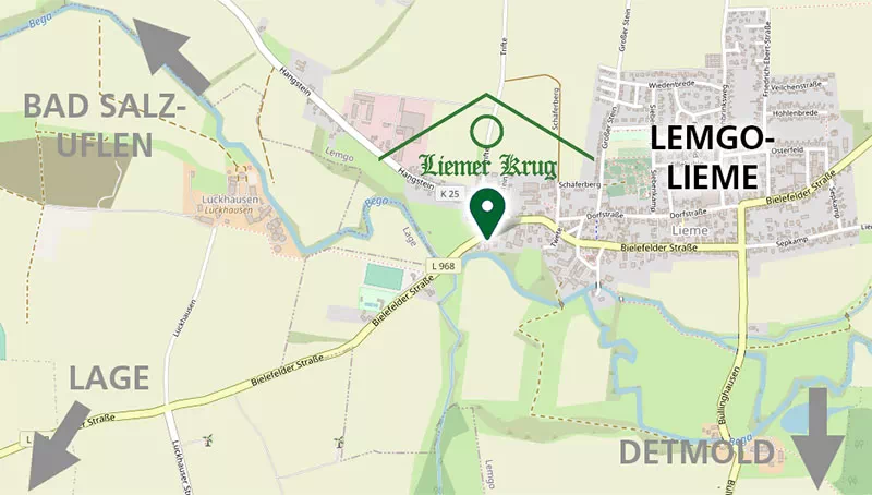 Anfahrtskarte zu Liemer Krug in Lemgo Lieme